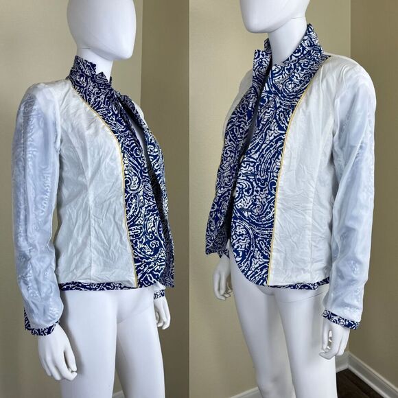 Talbots Womens Size 2 Blue Pasiley Cotton Double Breasted Blazer Jacket Nautical - Picture 5 of 15